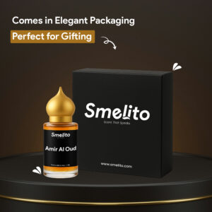 Bottle and packaging highlight (gifting focus) Smelito Amir Al Oud Attar bottle and packaging – perfect gift for men and women, premium perfume oil