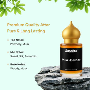 Fragrance pyramid for Misk-E-Noor showing top, mid, and base notes. Fragrance pyramid for Misk-E-Noor showing top, mid, and base notes.