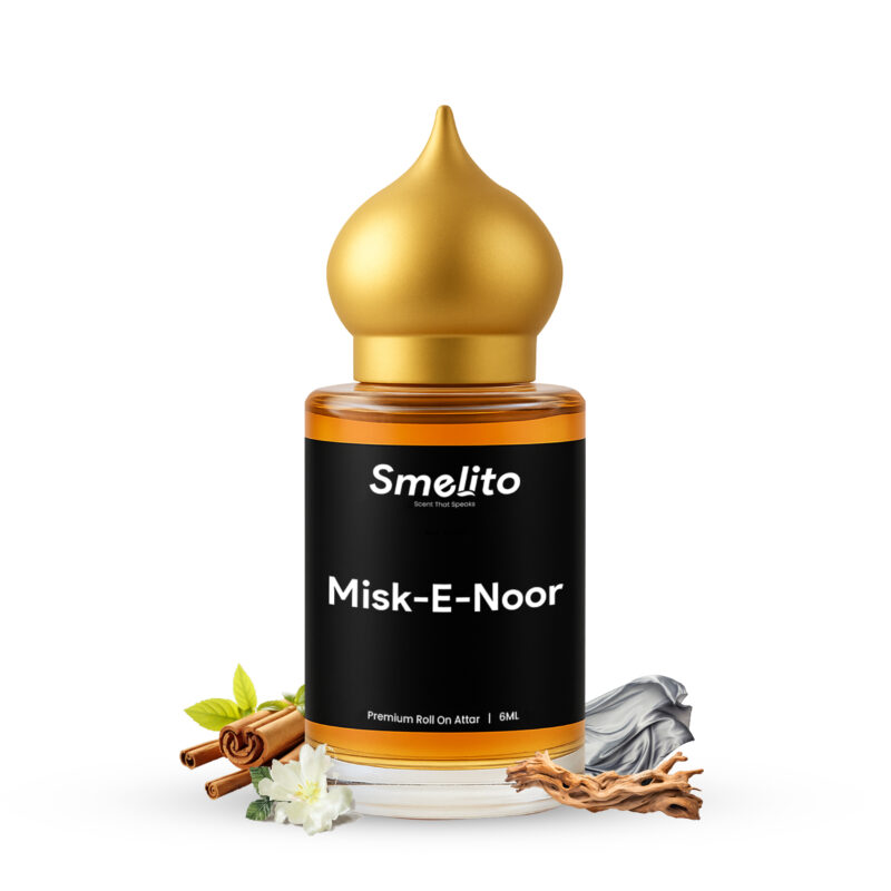 Smelito Misk-E-Noor 6ml premium roll-on attar bottle on white background Smelito Misk-E-Noor attar 6ml premium roll-on attar bottle on white background