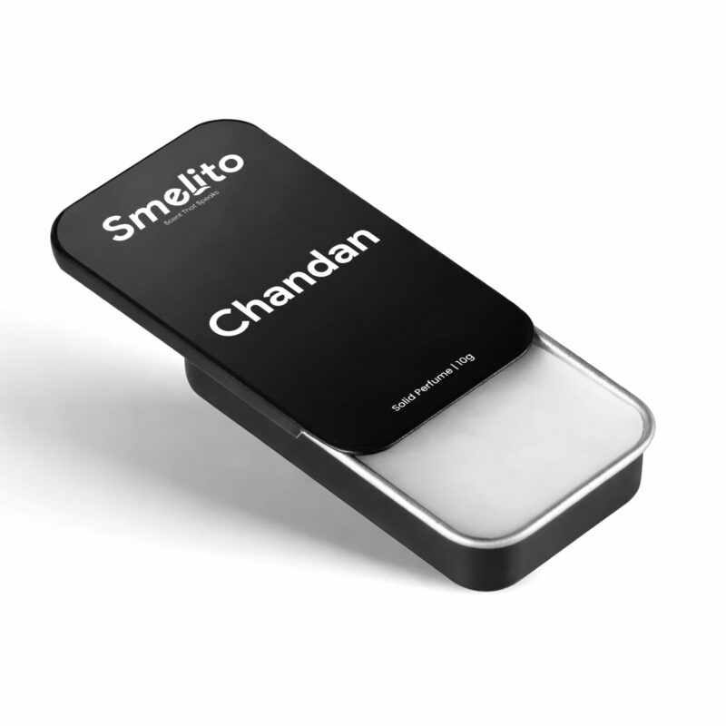 Open tin Smelito Chandan solid perfume balm
