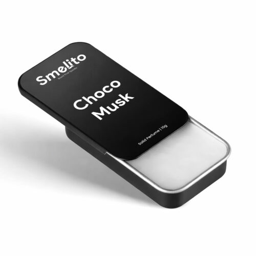 Open tin Smelito Choco Musk solid perfume balm
