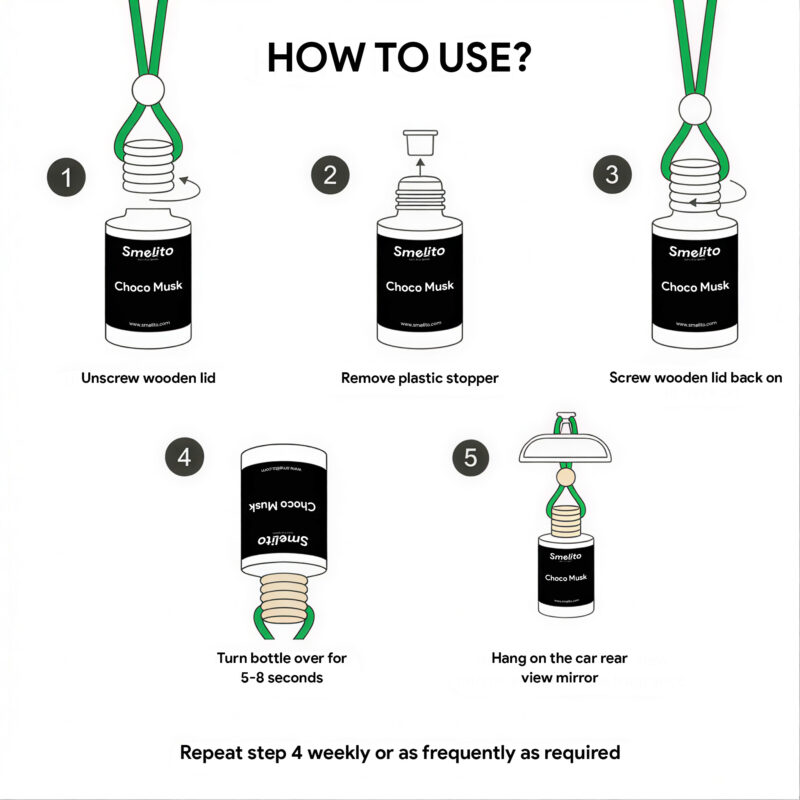 How to use Choco Musk car hanging perfume oil steps How to use Choco Musk car hanging perfume oil steps
